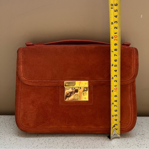 Tory Burch Orange Suede Gold Hardware Top Handle Crossbody Bag Purse - Picture 14 of 16